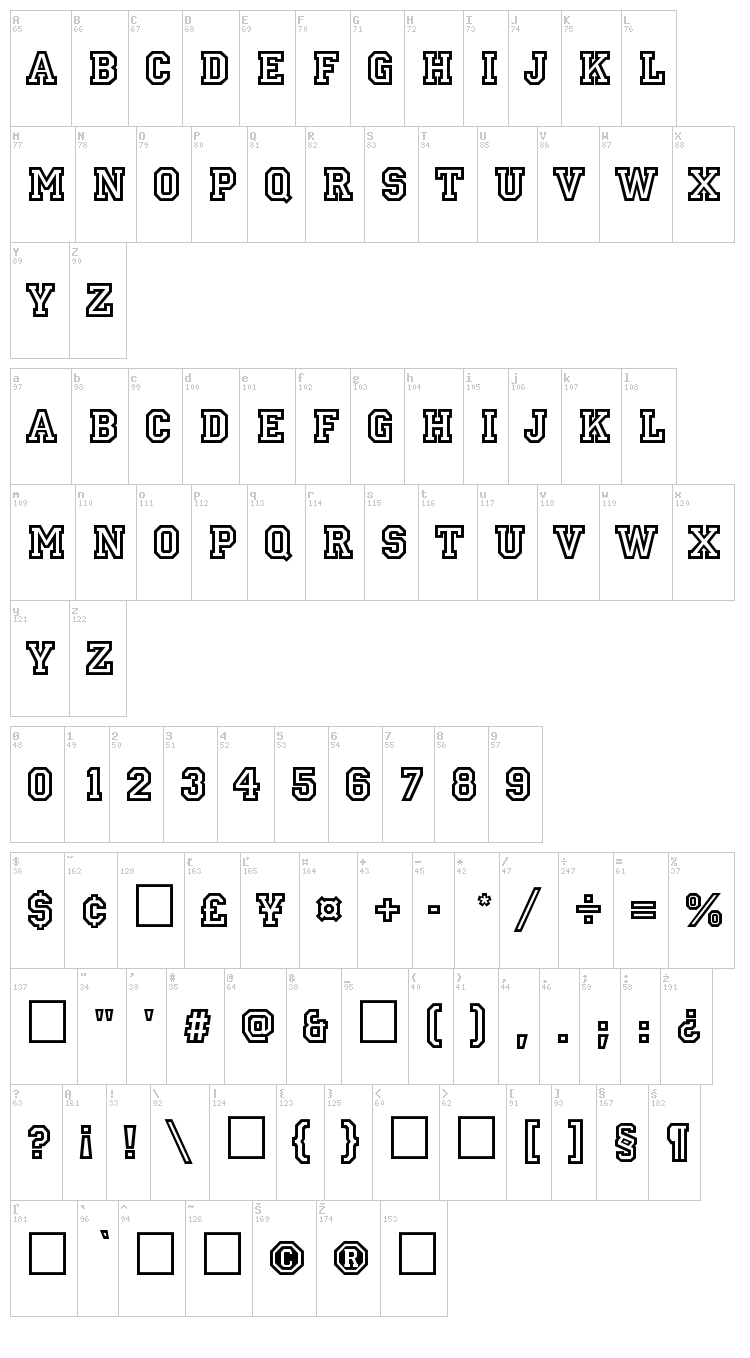 Allstar font map